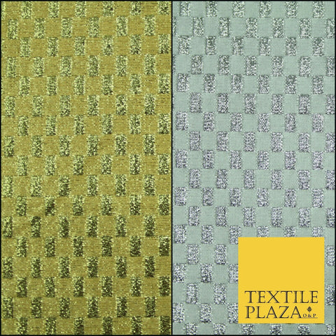 Gold Silver Geometric Check Metallic Foil Shiny LAME Banarsi Dress Fabric Disco