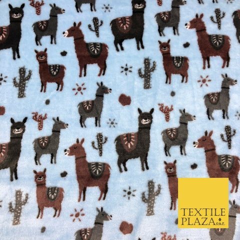 BLUE Llama SUPER SOFT Printed Cuddle Fleece Fabric Baby Blankets Craft R1051