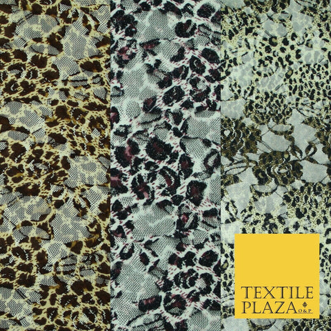 Leopard Cheetah Animal Cat Small Print Net Lace Dress Fabric Sari Sexy Lingerie