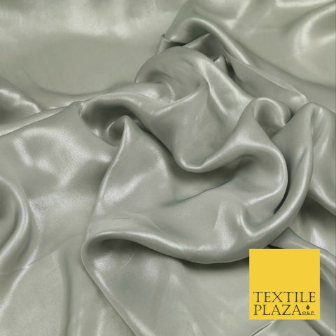 SILVER GREY Fine Silky Metallic Shimmer Satin Georgette Dress Fabric Drape 1423