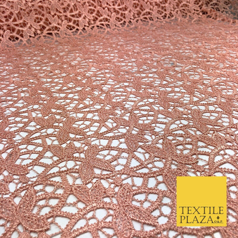 PEACH Premium Guipure Floral Webbed Lace Dress Fabric Wedding Bridal 860
