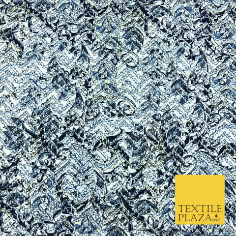 White Blue Abstract Digital Print Spun Rayon Viscose Dress Fabric Craft 59" 1318