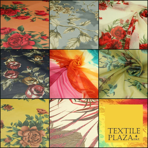 Various Floral Printed Gold Metallic Shimmer Georgette Dress Fabric Shaded Drape