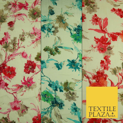 Artsy Orchid Lily Mix Summer Luxury 100% Pure Printed Floral Cotton Linen Fabric