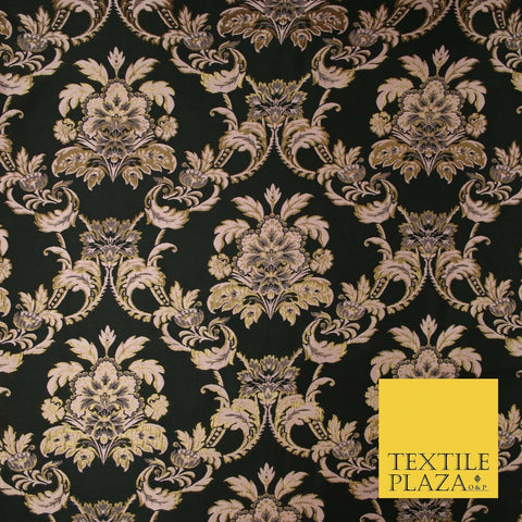 Black / Dusty Pink Ornamental Persian Feather Brocade Jacquard Dress Fabric 4144