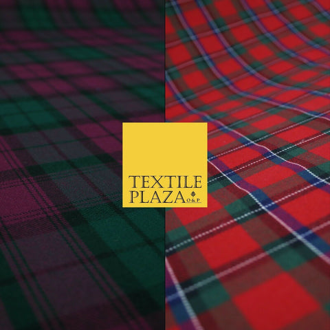 Red Magenta Green TARTAN CHECK Polyester Viscose Fabric Material 57" Craft Dress