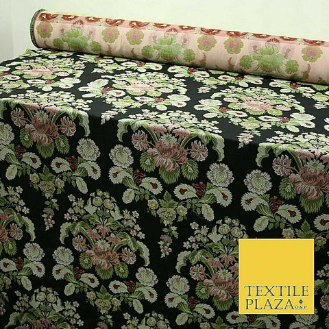 Black Large Ornamental Vintage Floral Fancy Brocade Jacquard Dress Fabric 4152