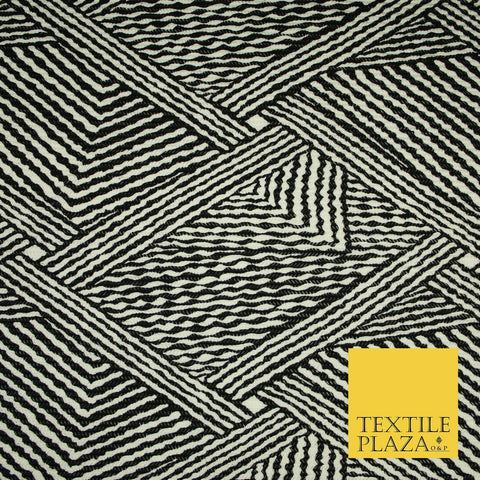 Black & White Striped Crinkle Pleated Herringbone Cuts Stretch Dress Fabric 4191