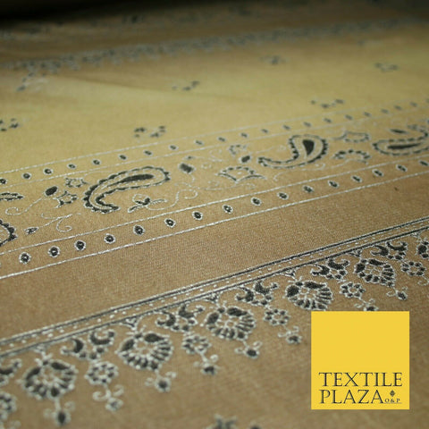 Brown Shaded Metallic Paisley Borders Power Mesh Net Stretch Dress Fabric 4310