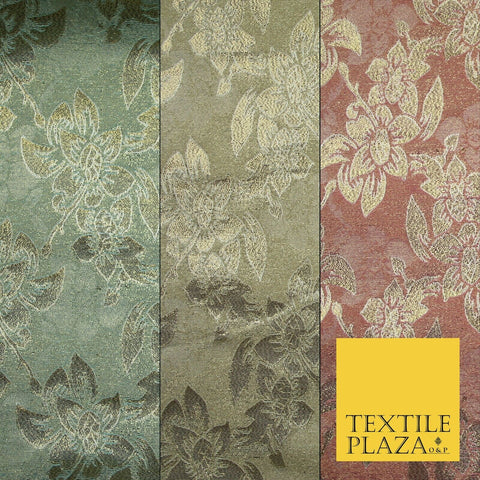 Luxury Floral Flower Mix Metallic Gold Brocade Dress Fabric 56" Wide 3 Colours