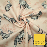 Light Pink Vintage Rabbit & Fox Rose Printed 100% Cotton Canvas Fabric 56" 4768