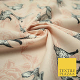 Light Pink Vintage Rabbit & Fox Rose Printed 100% Cotton Canvas Fabric 56" 4768