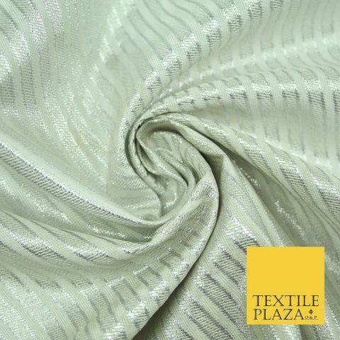 Silver Diagonal Striped Shimmer Metallic Foil Shiny LAME Banarsi DressFabric2280