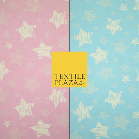 Blue Pink Falling Sketch Stars Soft Cotton Jersey Stretch Dress Fabric Baby 59"