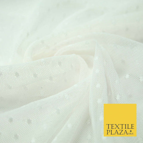 Ivory Cream Circle Dobby Spot Dot Power Mesh Net Tulle Stretch Dress Fabric 4302