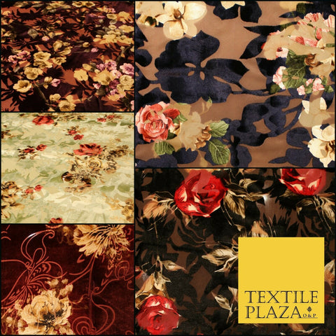 Floral Vintage Artsy Ornate Flower Mix Print Velvet Devore Burnout Net Fabric