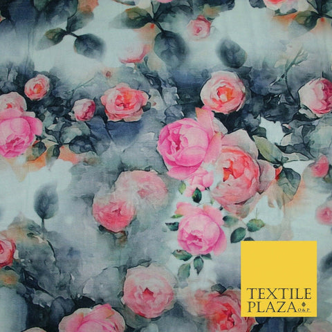 Silver Pink Floral Printed Soft Micro Velvet Velour Non Stretch Fabric Dress5245