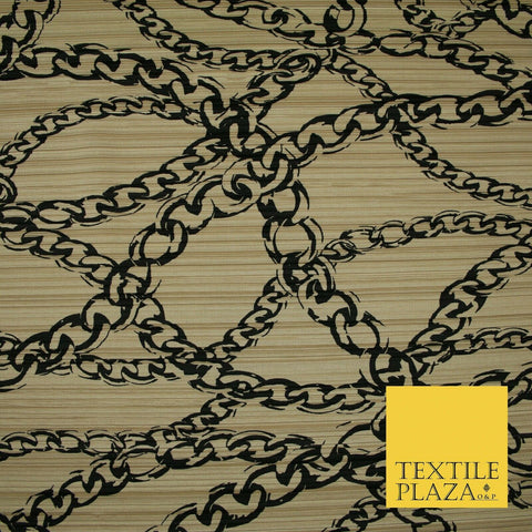 Nude Peach Black Wavy Chains Printed Pleated Plisse Jersey Dress Fabric 5405