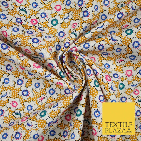 Mustard Floral Daisy Pin Dot Printed 100% Cotton Poplin Dress Fabric 59" 5534