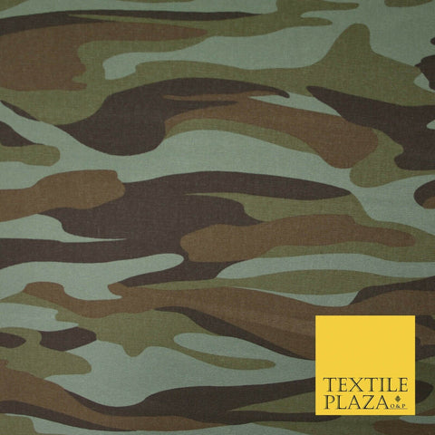 Sage Green Brown Khaki Camouflage Cotton Drill Fabric Army Military Camo 59"5551