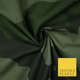 Green Oversized Wave Camouflage Cotton Fine Canvas Fabric Army Military Camo 59"