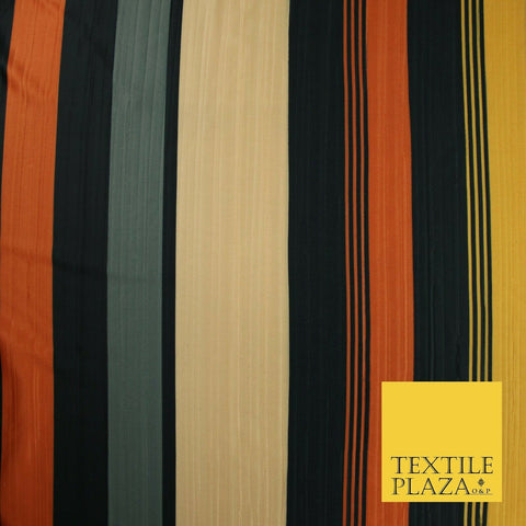 Multicolour Multi Striped Barcode Lines Printed Pleated Satin Jersey Fabric 6482