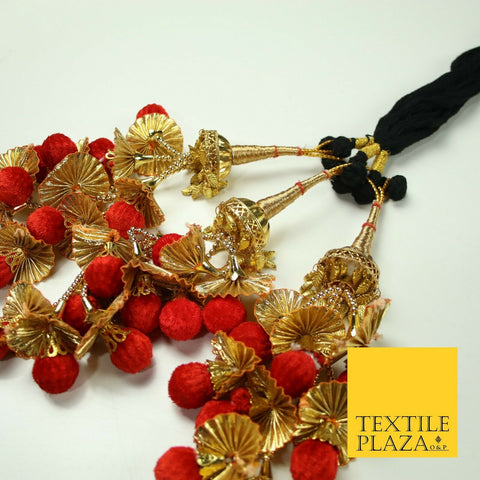 RED Dome Pom Pom Parandi Paranda Indian Tassels Mehndi Jago Hair Braid PR526