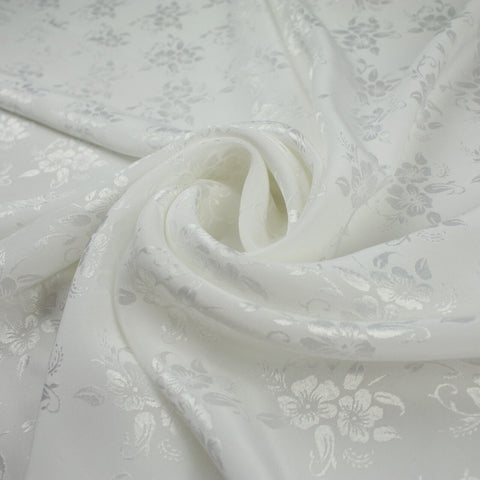 Italian Off White Floral Cluster Silky Woven Self Jacquard Dress Fabric 57" 9819