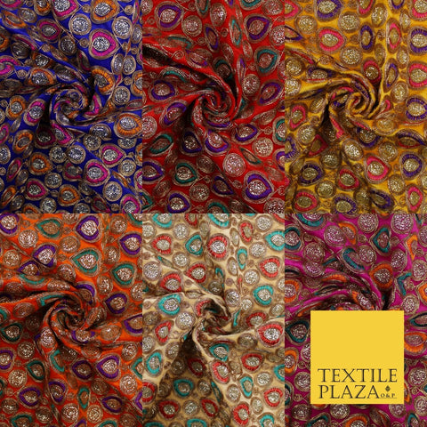 Ornate Leaf Design Embroidered Faux Taffeta Silk Dress Fabric Upholstery 42"