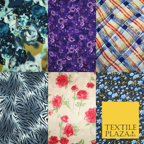 Mix Floral Animal Abstract Printed Fine Crepe Polyester Summer Dress Fabric 58"