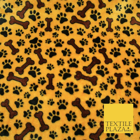 Mustard Dog Bone Paws SUPER SOFT Printed Cuddle Fleece Bed Blankets Craft 1777